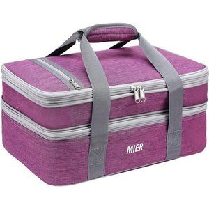 Insulated Double Casserole Carrier Thermal Lunch Tote, Fits 9 x 13 ", Purple
